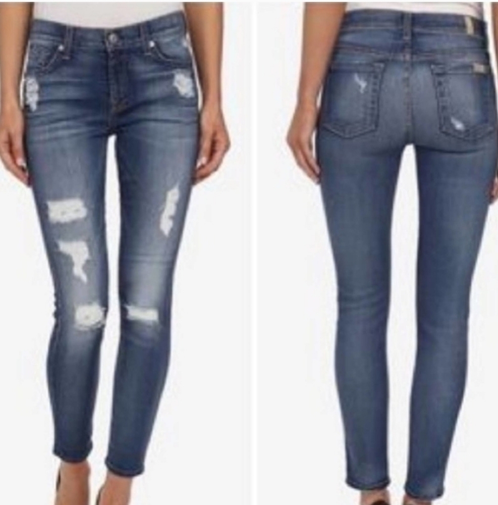 7 For All Mankind The Ankle Skinny Distressed Frayed Hem Jean Size 28